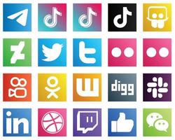 20 icônes essentielles des médias sociaux telles que digg. odnoklassniki. partage de diapositives. icônes kuaishou et flickr. entièrement modifiable et unique vecteur