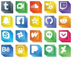 20 icônes professionnelles de médias sociaux 3d telles que reddit. icônes de contraction et de tencent. de qualité et créatif vecteur