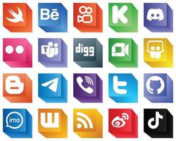 20 icônes de médias sociaux 3d élégantes telles que slideshare. vidéo et icônes de rencontre google. élégant et unique vecteur