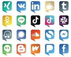 jeu d'icônes de médias sociaux de style bulle de chat 20 icônes telles que le signal. mou. odnoklassniki et icônes vidéo. élégant et haute résolution vecteur