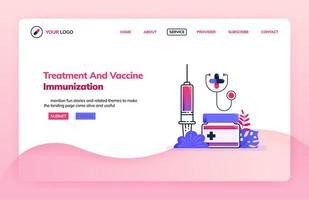 modèle d'illustration de page de destination du traitement et de la vaccination par vaccin services d'injection dans les hôpitaux publics. thèmes de santé. peut être utilisé pour la page de destination, le site Web, le Web, les applications mobiles, l'affiche, le dépliant vecteur