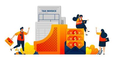 documents de paiement d'impôts pour les entreprises et les particuliers. argent dans une enveloppe. le concept d'illustration vectorielle peut être utilisé pour la page de destination, le modèle, l'interface utilisateur, le web, l'application mobile, l'affiche, la bannière, le site Web, le dépliant vecteur