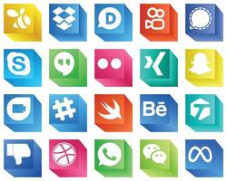 icônes de médias sociaux 3d entièrement personnalisables pack de 20 icônes telles que behance. spotify. discuter. icônes google duo et xing. personnalisable et unique vecteur
