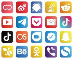 pack complet d'icônes de médias sociaux 20 icônes telles que télégramme. Youtube. messager. icônes reddit et stock. de haute qualité et minimaliste vecteur