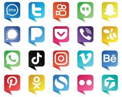 icônes de style bulle de chat des 20 meilleurs packs de médias sociaux tels que l'essaim. rakuten. snapchat. icônes viber et pandora. polyvalent et professionnel vecteur