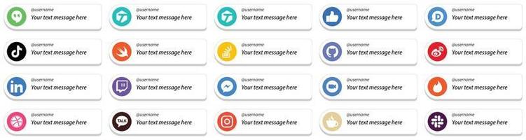 20 icônes de médias sociaux suivez-moi avec une option de message personnalisée telle que sina. github. Chine. icônes de débordement et de question. haute définition et professionnel vecteur