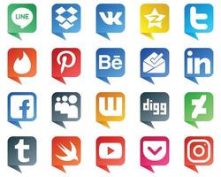 20 icônes de médias sociaux de style bulle de chat professionnel telles que myspace. fb. Tinder. icônes facebook et linkedin. de haute qualité et créatif vecteur