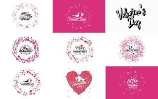 happy valentine's day main lettrage calligraphie texte et coeur. isolé sur illustration vectorielle fond blanc vecteur