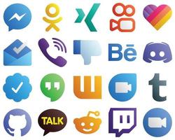 20 icônes de médias sociaux à gradient professionnel telles que message. viber. icônes de discorde et facebook. moderne et professionnel vecteur