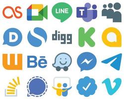 20 icônes plates de médias sociaux de conception graphique plate messager. behance. disqus. wattpad et icônes de financement. jeu d'icônes dégradé de haute qualité vecteur