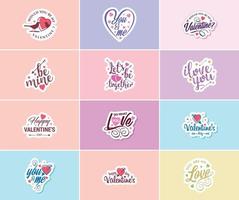 exprimez votre amour avec la typographie et les autocollants de conception graphique de la Saint-Valentin vecteur