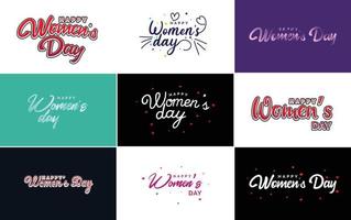 ensemble d'éléments de conception typographique rose happy women's day pour cartes de voeux vecteur