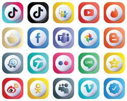 20 icônes de médias sociaux dégradés 3d mignonnes pour des marques populaires telles que google photo. équipe microsoft. icônes amadou et facebook. de haute qualité et élégant vecteur