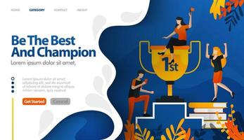 être le meilleur et le champion, trophée pour le numéro un, prix pour le concept d'illustration vectorielle gagnant peut être utilisé pour, page de destination, modèle, ui ux, web, application mobile, affiche, bannière, site Web vecteur