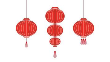 ensemble de décoration de lanterne chinoise rouge adaptée au nouvel an lunaire, au festival des lanternes, etc. vecteur