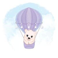 mignon petit ours en montgolfière sur l'illustration de dessin animé animal ciel vecteur