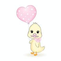 illustration de ballon mignon canard et coeur vecteur