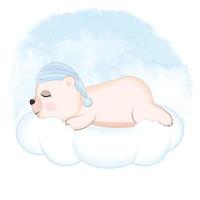 ours mignon dormant sur le nuage, illustration de dessin animé animal vecteur