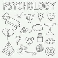 typographie et jeu de doodle dessinés à la main en psychologie vecteur