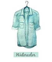 main aquarelle dessiner chemise en jean bleu isolé sur fond blanc vecteur