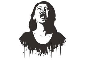 icône noire d'une femme qui hurle de douleur et de ressentiment. illustration vectorielle plane. vecteur