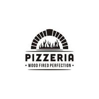 bois de chauffage brique four pizza vintage logo design vecteur