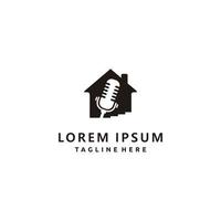 podcast home house, house music, microphone vintage logo design icône vecteur inspiration