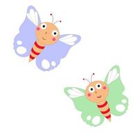 illustration de papillon de dessin animé. personnage souriant mignon pour un design enfantin. illustration vectorielle plane isolée sur fond blanc. vecteur
