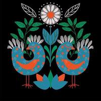 art folklorique floral avec motif carré d'oiseaux dans un style moderne, illustration vectorielle scandi vecteur