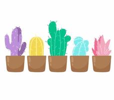 illustration vectorielle de cactus de dessin animé mignon. cactus multicolores en pots vecteur