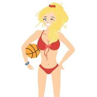 fille blonde en maillot de bain avec ballon vecteur