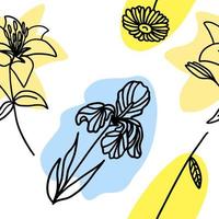 fleurs avec motif harmonieux de pinceau coloré dans un style de dessin animé plat doodle. fond d'écran sans soudure de vecteur avec un fond blanc.