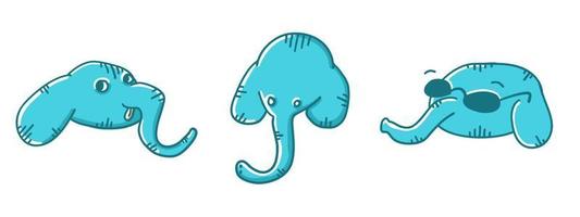 éléphants sertis de situations de visages. illustration vectorielle dans un style plat de dessin animé isolé sur fond blanc. vecteur