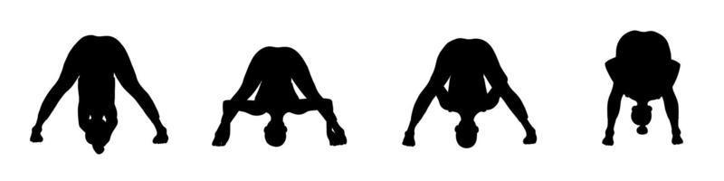 collection de poses de yoga. ombre noire. femme femme fille. illustration vectorielle dans un style plat de dessin animé isolé sur fond blanc. vecteur