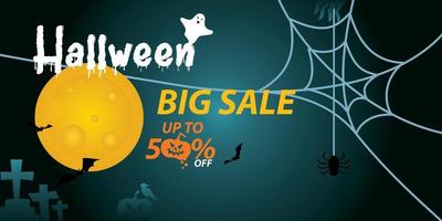 vente et bannière de réduction de 50% pour halloween. vecteur