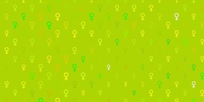 texture vectorielle vert clair et jaune avec des symboles des droits des femmes. vecteur