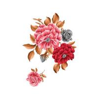 illustration aquarelle de fleur, arrière-plan floral botanique, motif de fleurs décoratives, fleur peinte numériquement, motif de fleurs pour la conception textile, bouquets de fleurs, modèle d'invitation de mariage floral. vecteur