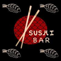 bannière de bar à sushi avec fond sombre et composition carrée. affiche de restaurant japonais. vecteur