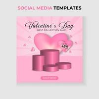 modèle de médias sociaux romantique saint valentin avec podium pour votre entreprise vecteur