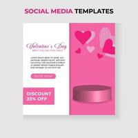 modèle de médias sociaux romantique saint valentin avec podium pour votre entreprise vecteur