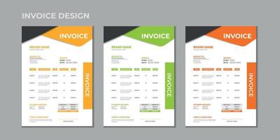 modèle de conception de facture de vecteur de taille a4 de variation de couleur multiple d'entreprise minimale