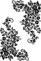 bel élément floral. broderie d'éléments de conception de fleurs et de feuilles en noir et blanc. vecteur