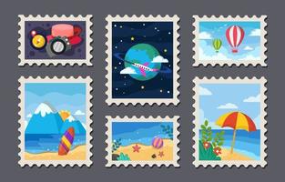 collection d'autocollants de timbres de voyage vecteur