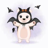 mignon petit ours portant un costume d'halloween, illustration d'halloween vecteur