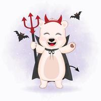 mignon petit ours portant un costume d'halloween, illustration d'halloween vecteur