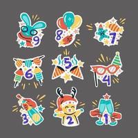 compte à rebours du nouvel an mignon stickers vecteur