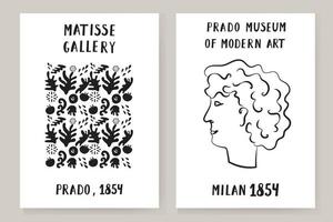 un ensemble abstrait d'affiches matisse représentant un visage abstrait et des formes géométriques. art contemporain esthétique, illustration, vecteur, affiche, carte postale. vecteur