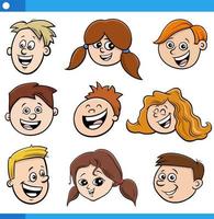 ensemble de visages de personnages de dessins animés pour enfants et adolescents vecteur