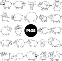 dessin animé cochons animaux de ferme personnages grand ensemble coloriage vecteur