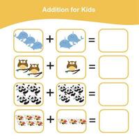 feuille de mathématiques pour enfants. feuille de travail mathématique imprimable éducative. activité de comptage et d'écriture. fichier vectoriel. vecteur